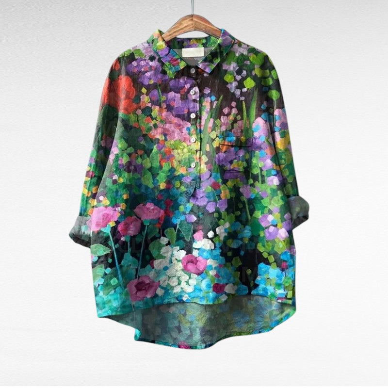 Dovira™ - Chemisier Artistique À Imprimé Floral Multicolore