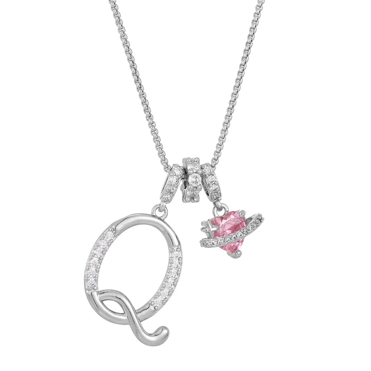 Carmelle™ - Collier Initiale Avec Cœur Rose Brillant