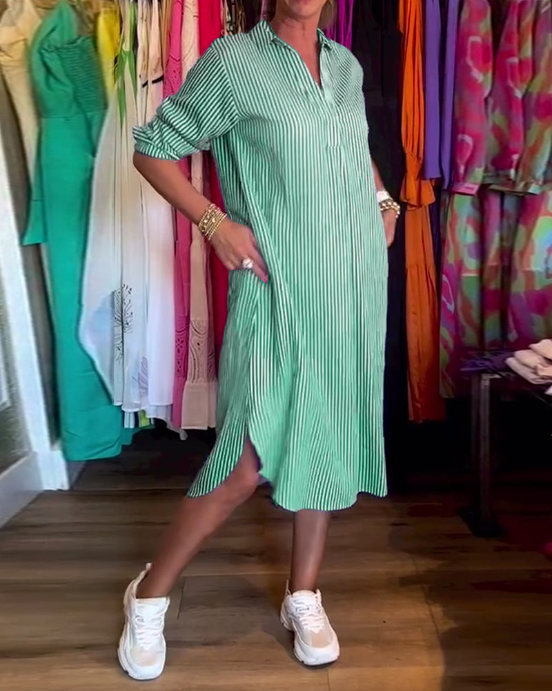 Cato™ - Robe Chemise Rayée à Col Revers