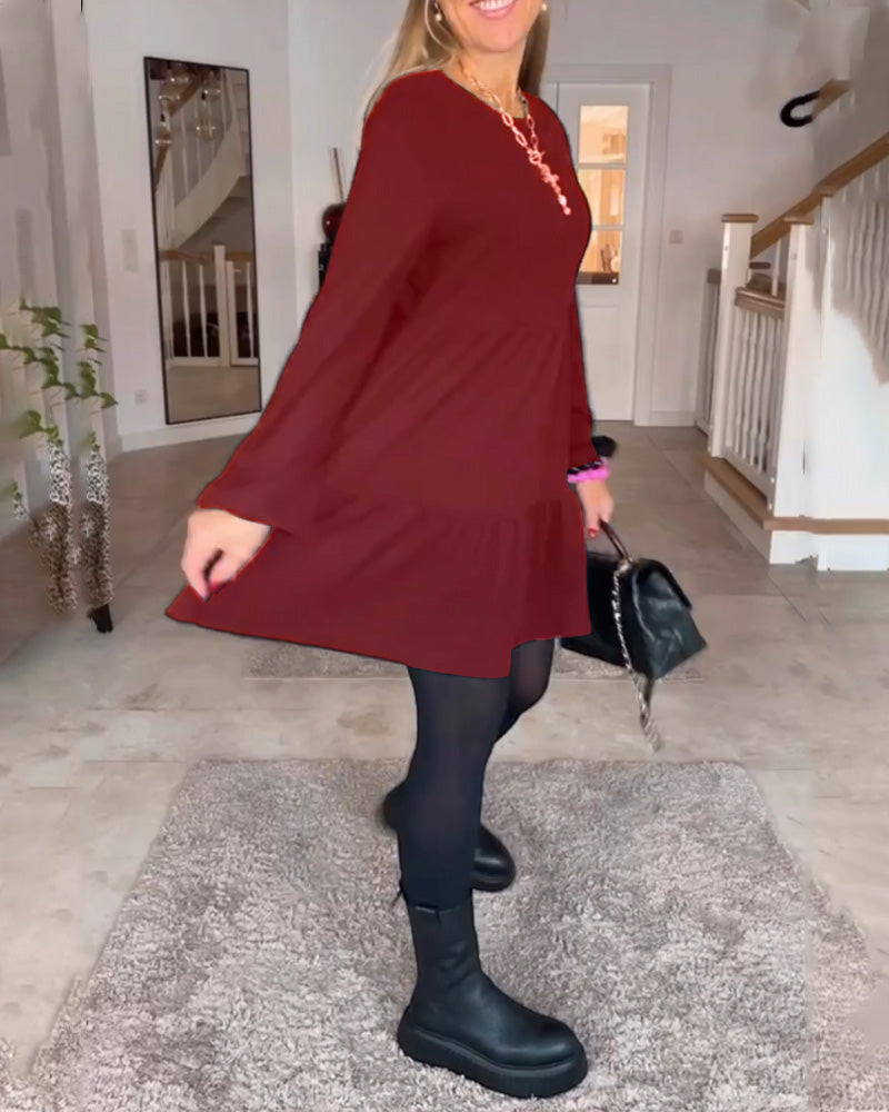 Aïda™ - Robe Rétro Simple à Manches Longues