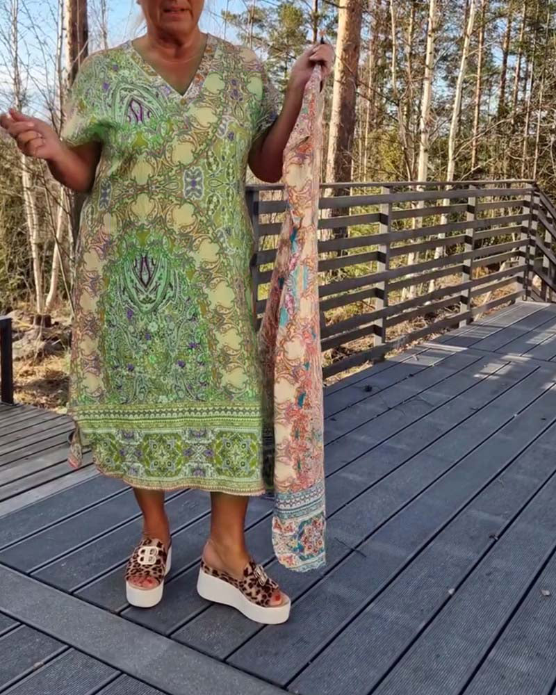 Ailina™ -Robe col V imprimée