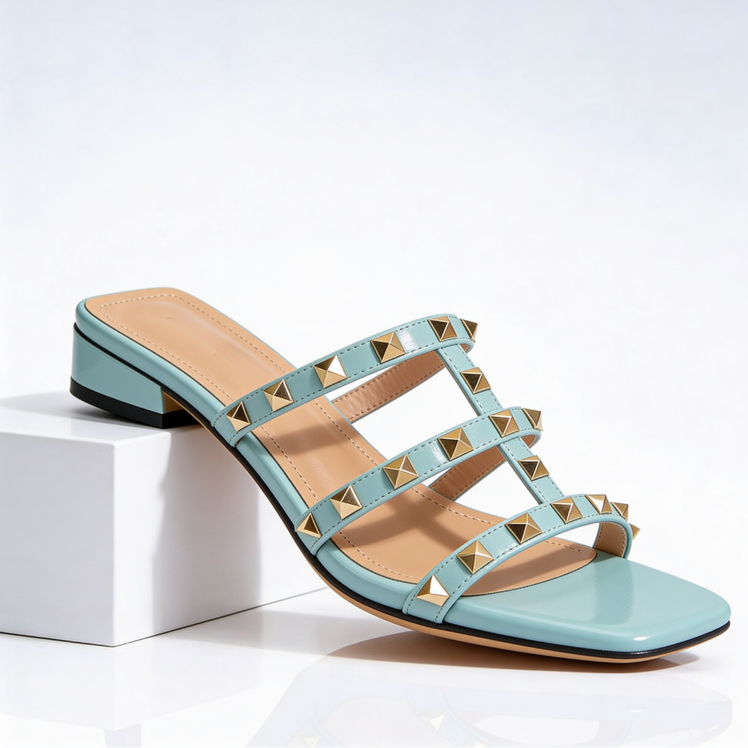 Frovelle™ - Sandales femme cloutées cuir semelle confort talon bas style chic