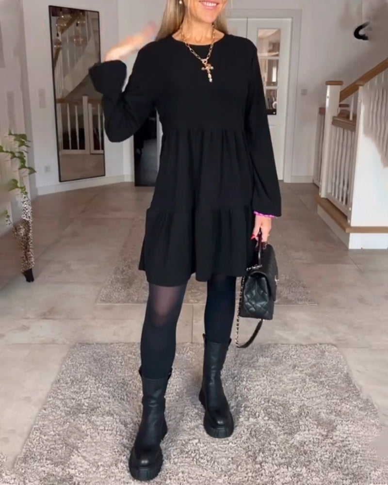 Aïda™ - Robe Rétro Simple à Manches Longues