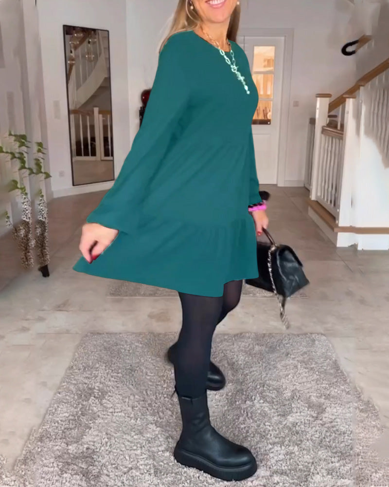 Aïda™ - Robe Rétro Simple à Manches Longues