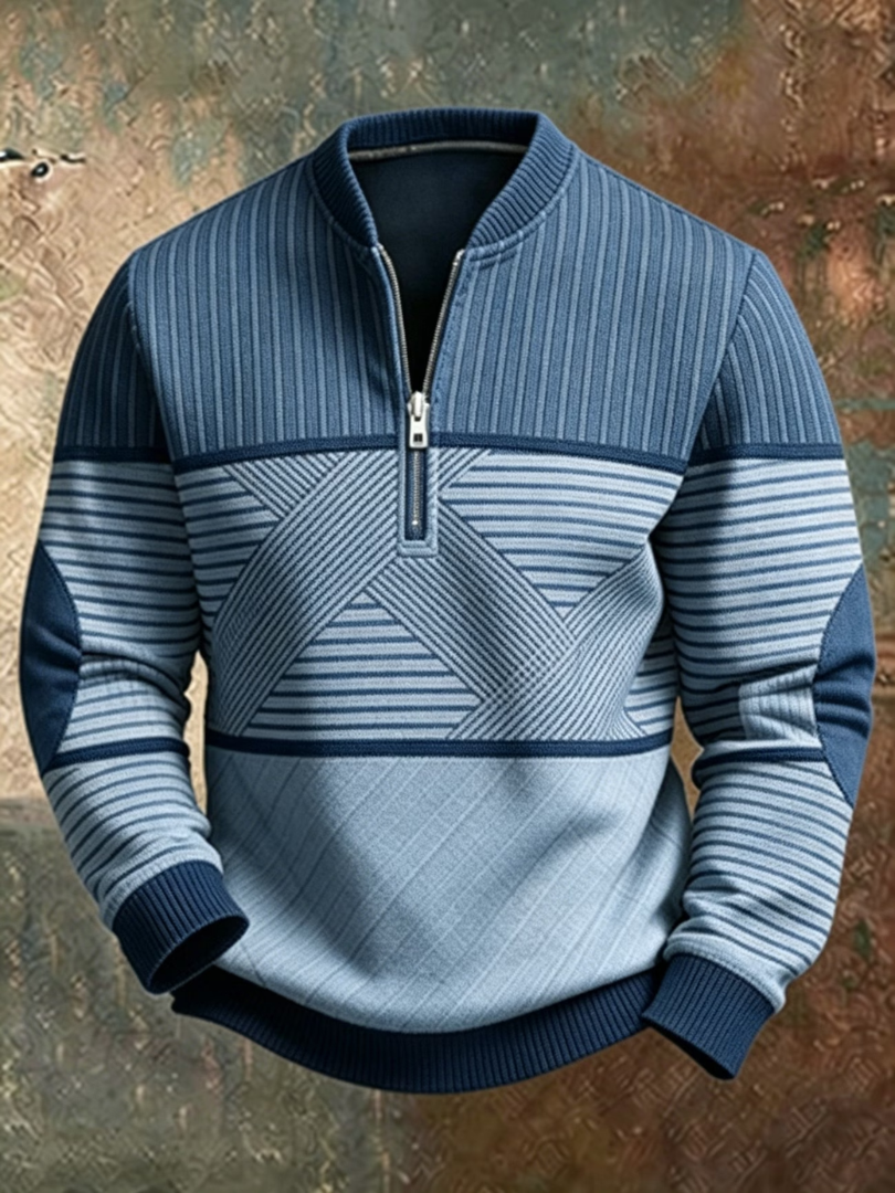 Nathan - Pull homme à col montant avec demi-zip graphique