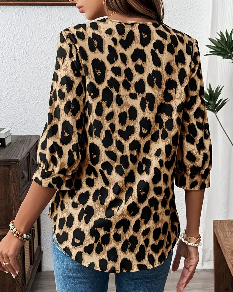 Astoria™ - Blouse à Manches Mi-Longues Imprimé Léopard Large