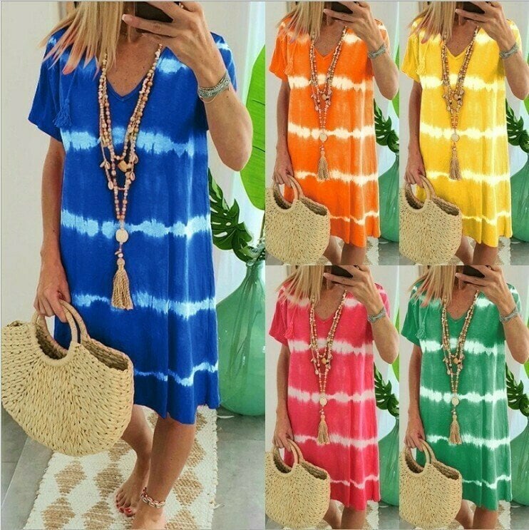 Cerisea - Robe t-shirt femme tie-dye à col V manches courtes