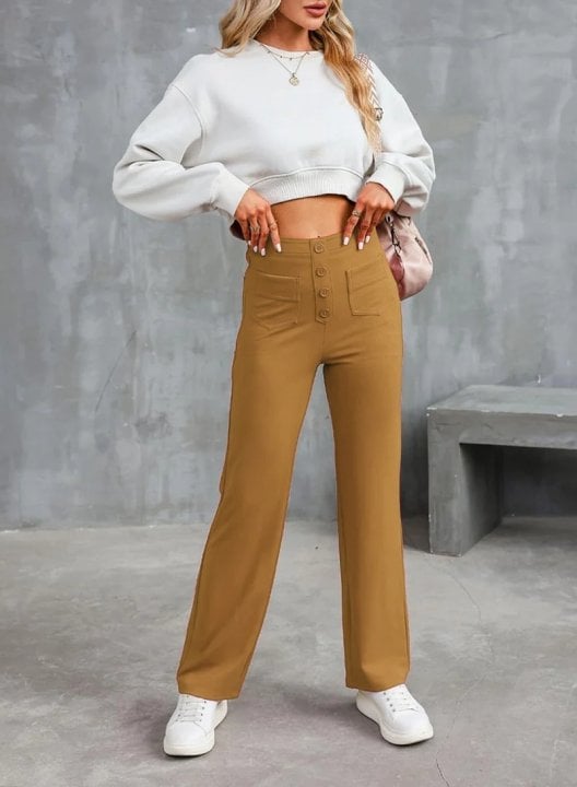 Nara™ - Haute élasticité - Pantalon décontracté taille haute à jambe droite