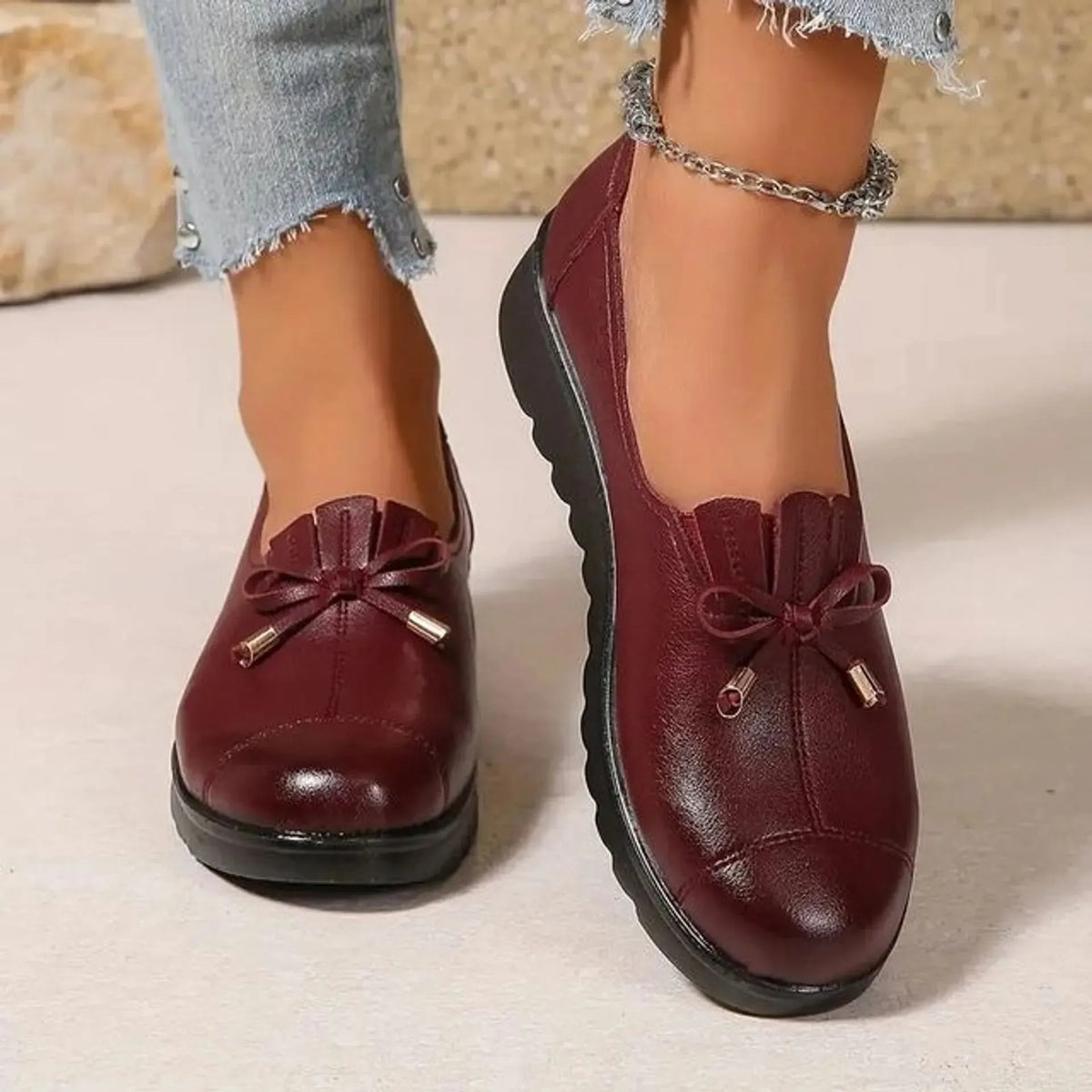 Nieske - Mocassins Femme Confortables à Enfiler avec Nœud et Semelle Plateforme