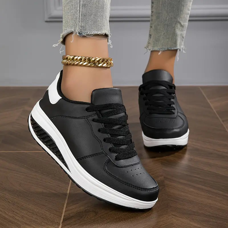 Brelina™ - Baskets femme plateforme lacets cuir synthétique confort quotidien