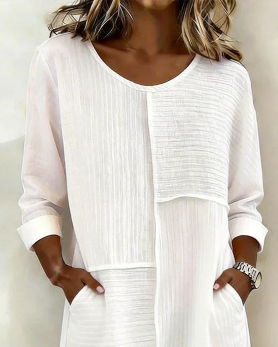 Gaelle™ - Robe Femme Coton Lin Texturée Coupe Fluide Manches Longues Confort