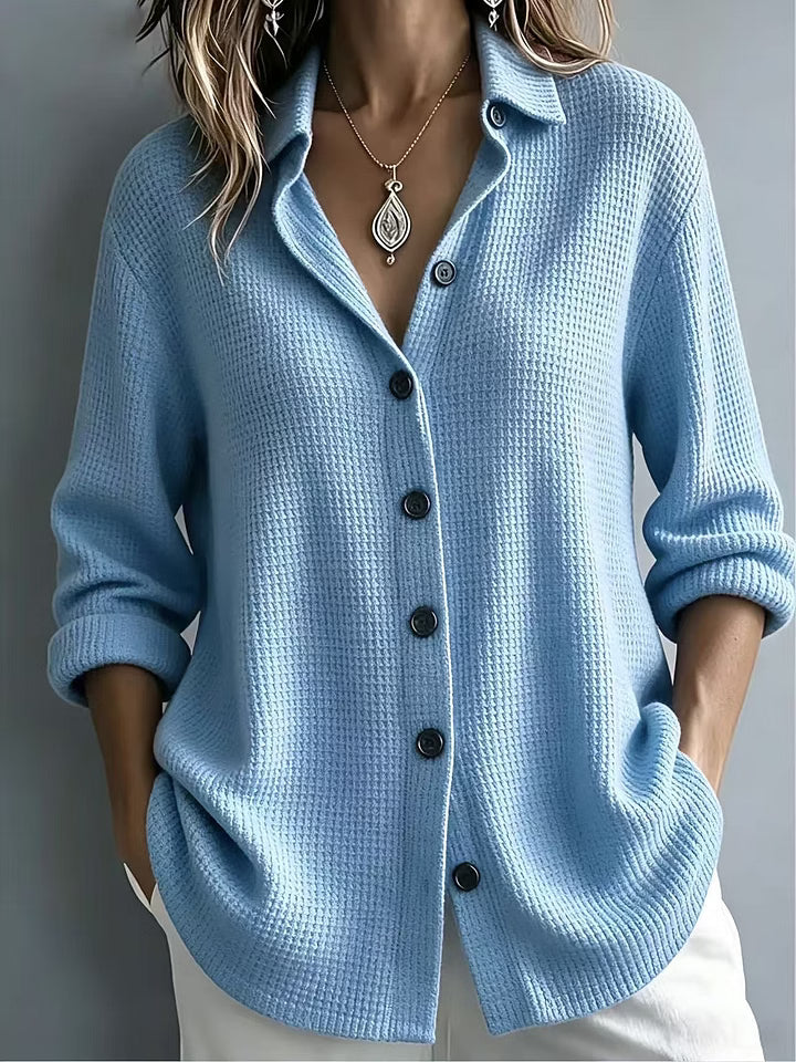 Leentje - Chemise femme en maille texturée à col et boutons