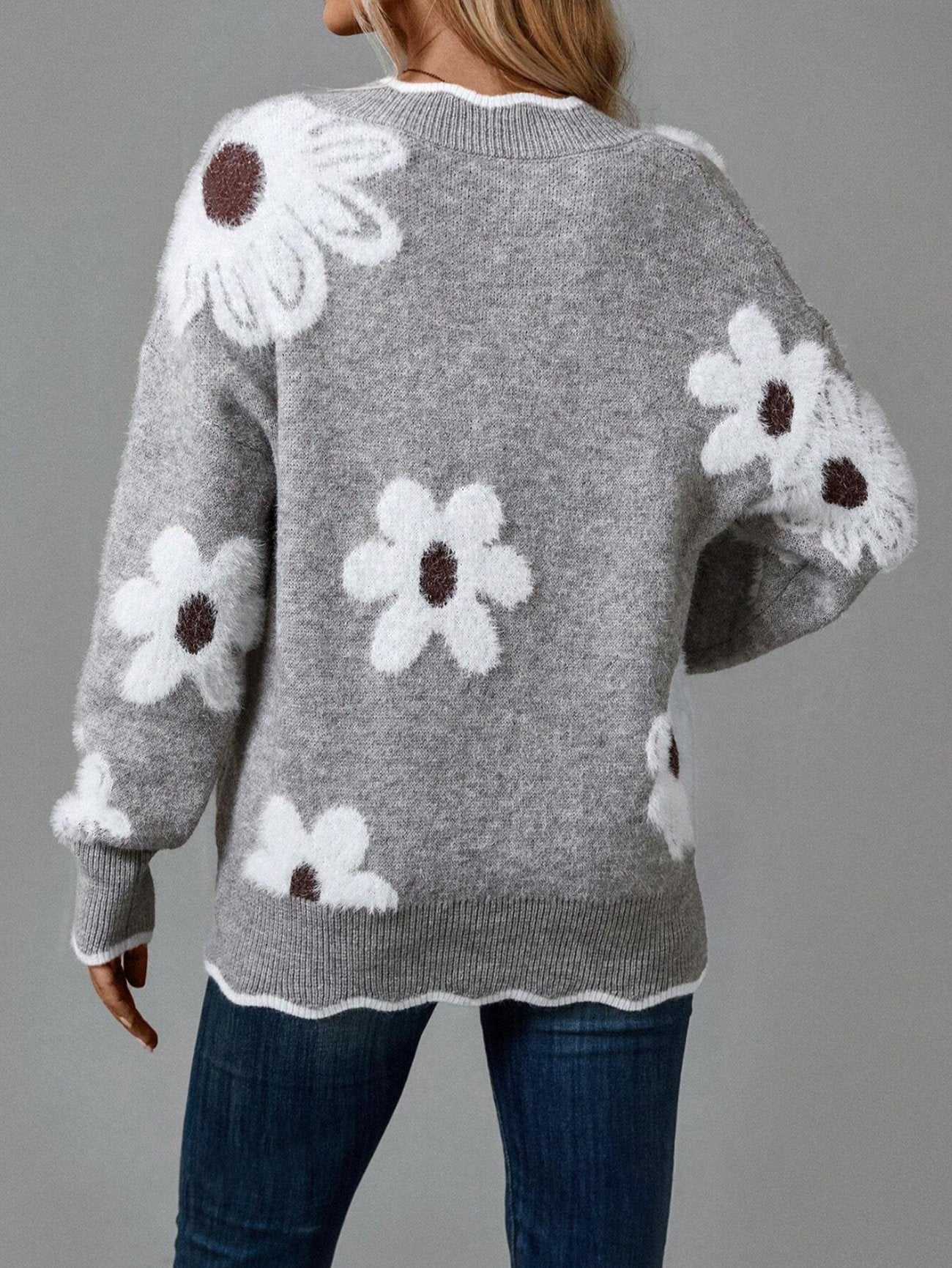 Odette™ - Pull Floral Élégant avec Bordure Festonnée