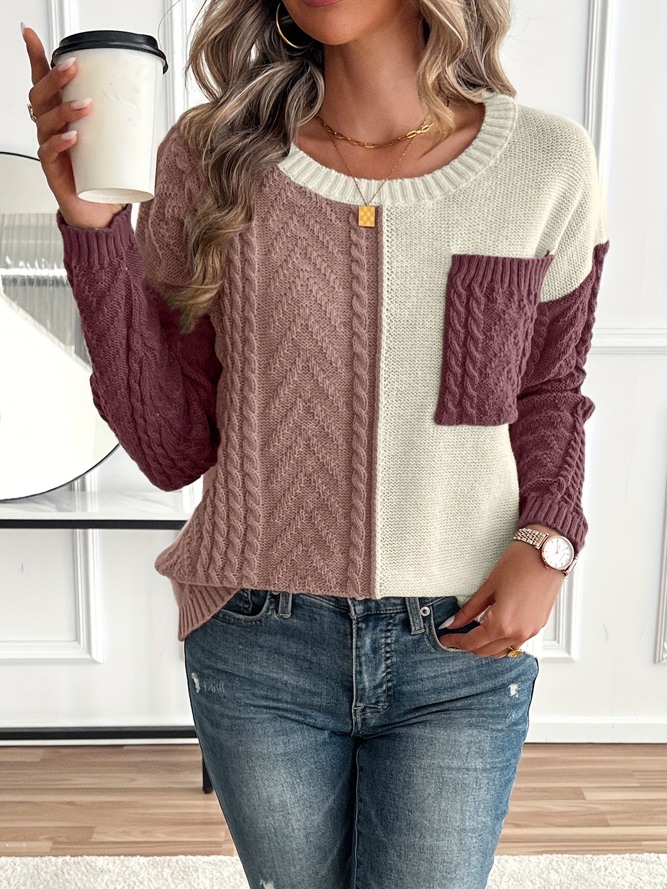 Maëlle™ - Pull Bicolore à Col Roulé