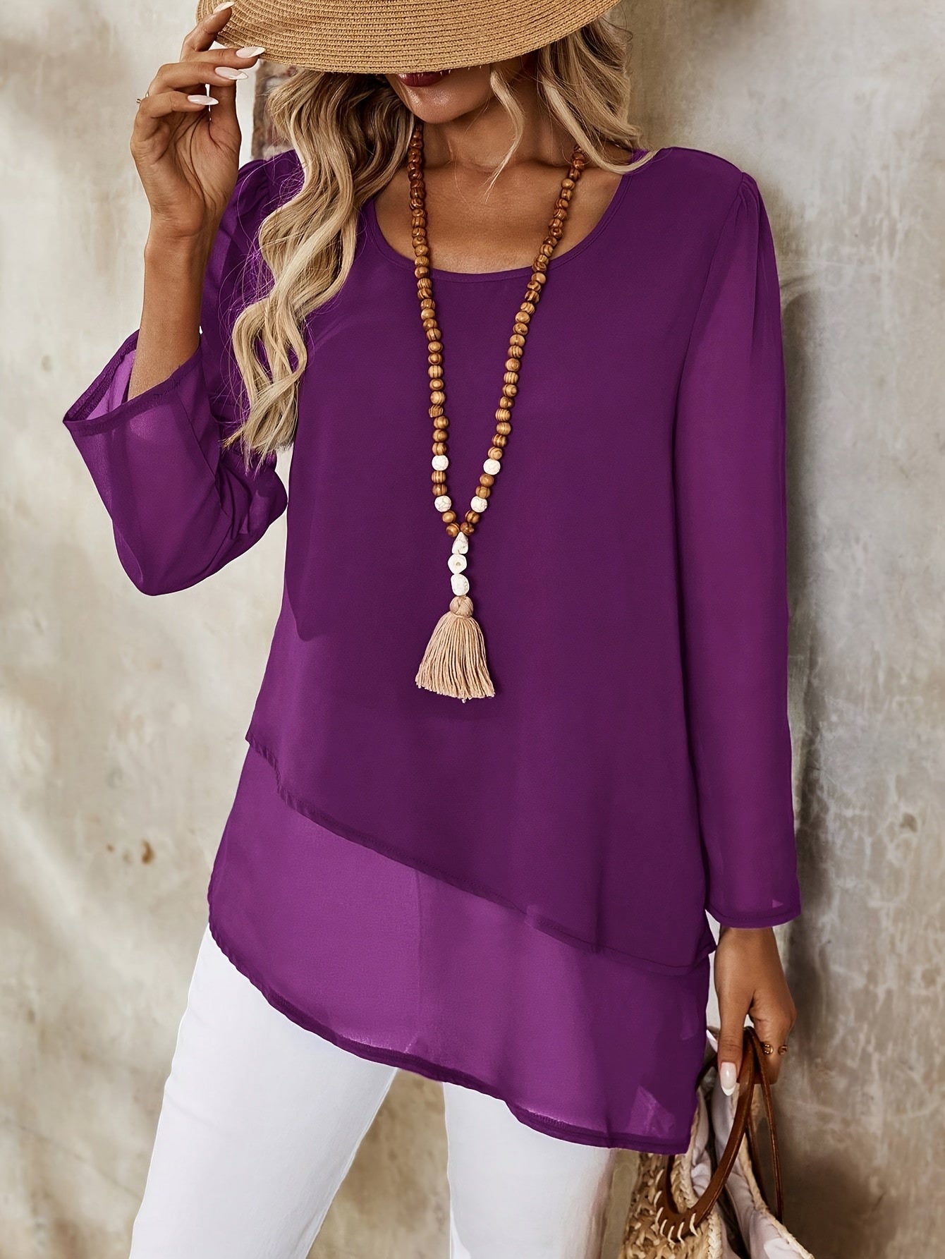 Corisande™ - Blouse Élégante à Double Couches avec Ourlet Asymétrique et Transparence Légère