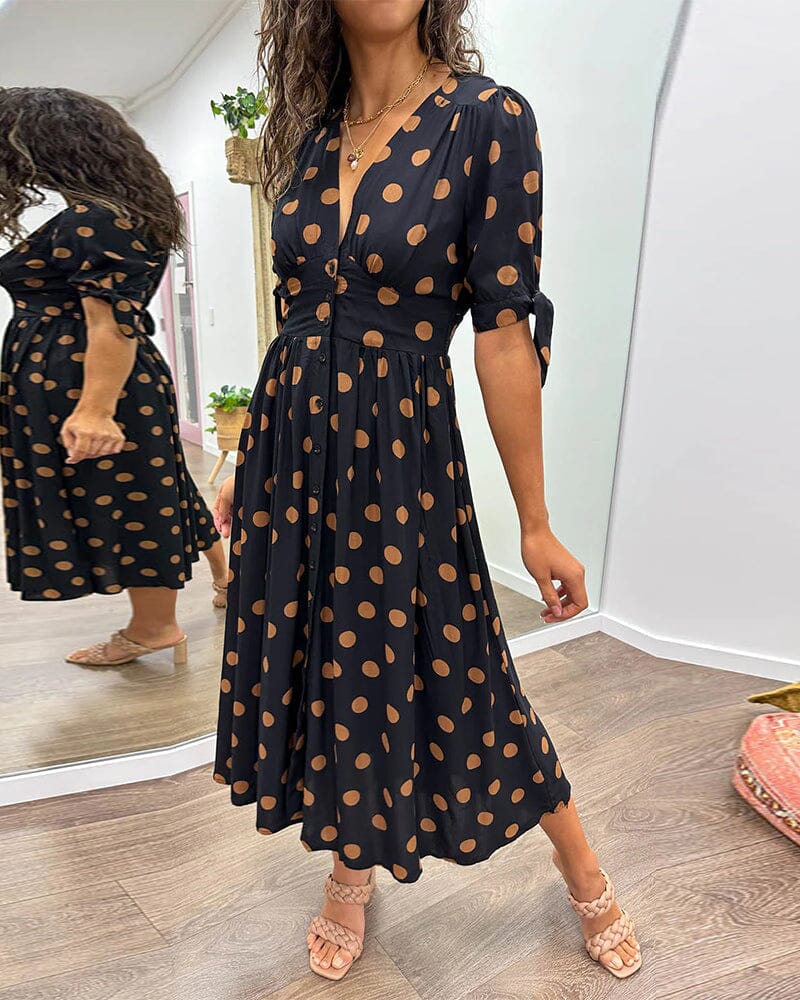 Mina™ - Robe à Pois avec Décolleté Pointu Profond