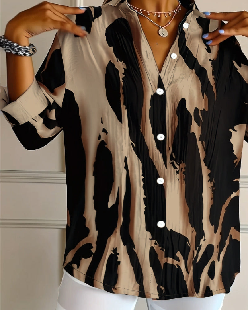 Telyra™ - Blouse Col Montant Imprimé Irrégulier