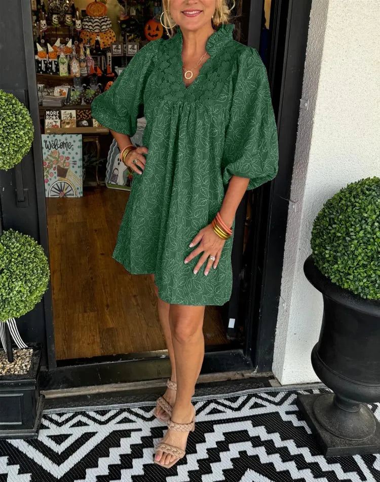 Tesia™ - Robe Courte Jacquard à Manches Bouffantes
