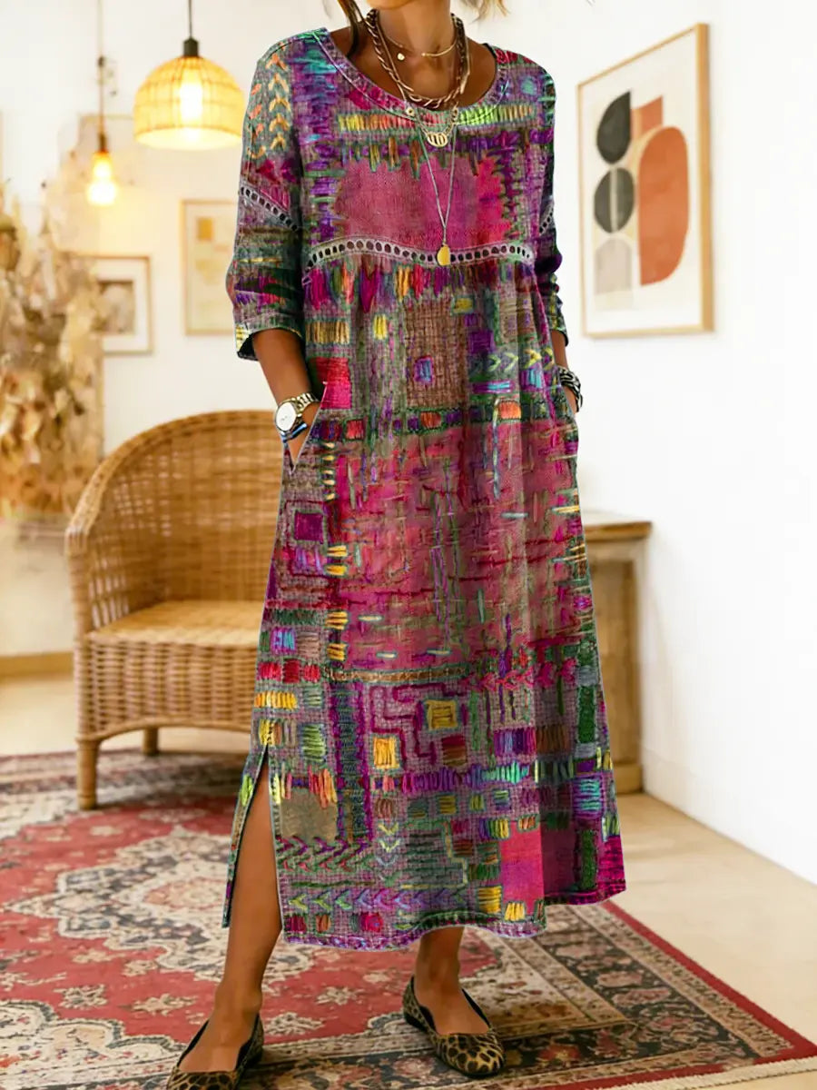 Lunethra™ - Robe Denim Patchwork Ethnique Femme