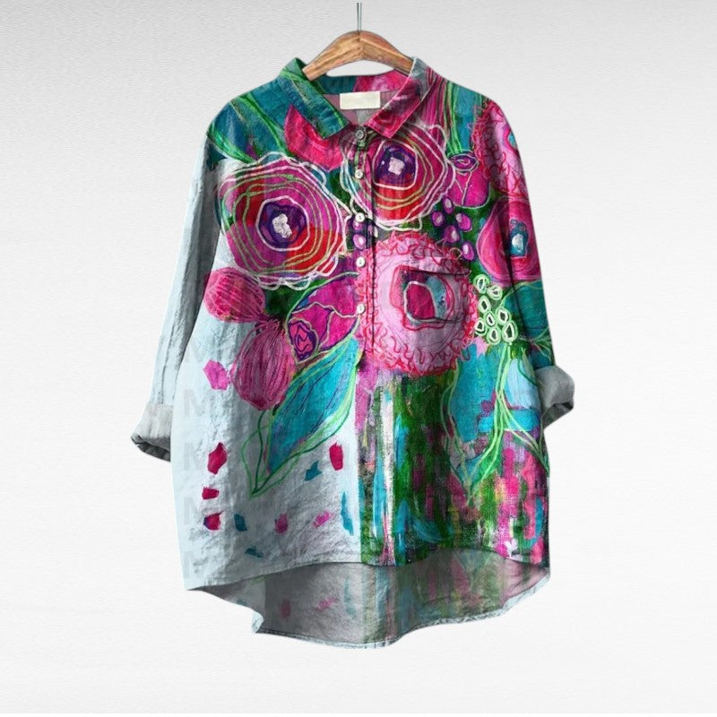 Dovira™ - Chemisier Artistique À Imprimé Floral Multicolore