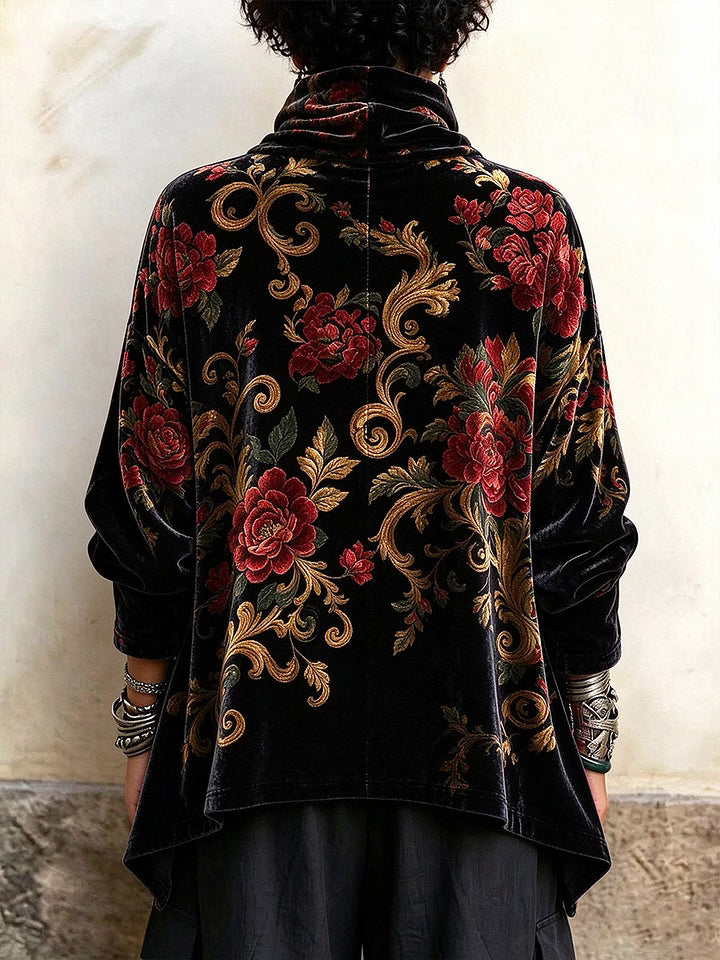 Jolein - Haut en velours femme à imprimé floral et col drapé vintage