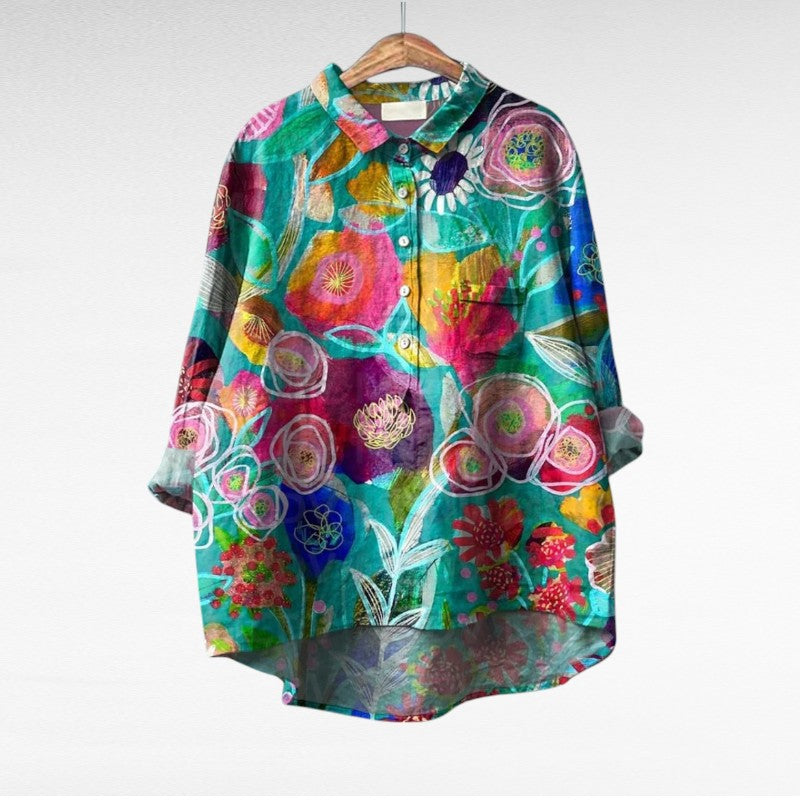 Dovira™ - Chemisier Artistique À Imprimé Floral Multicolore