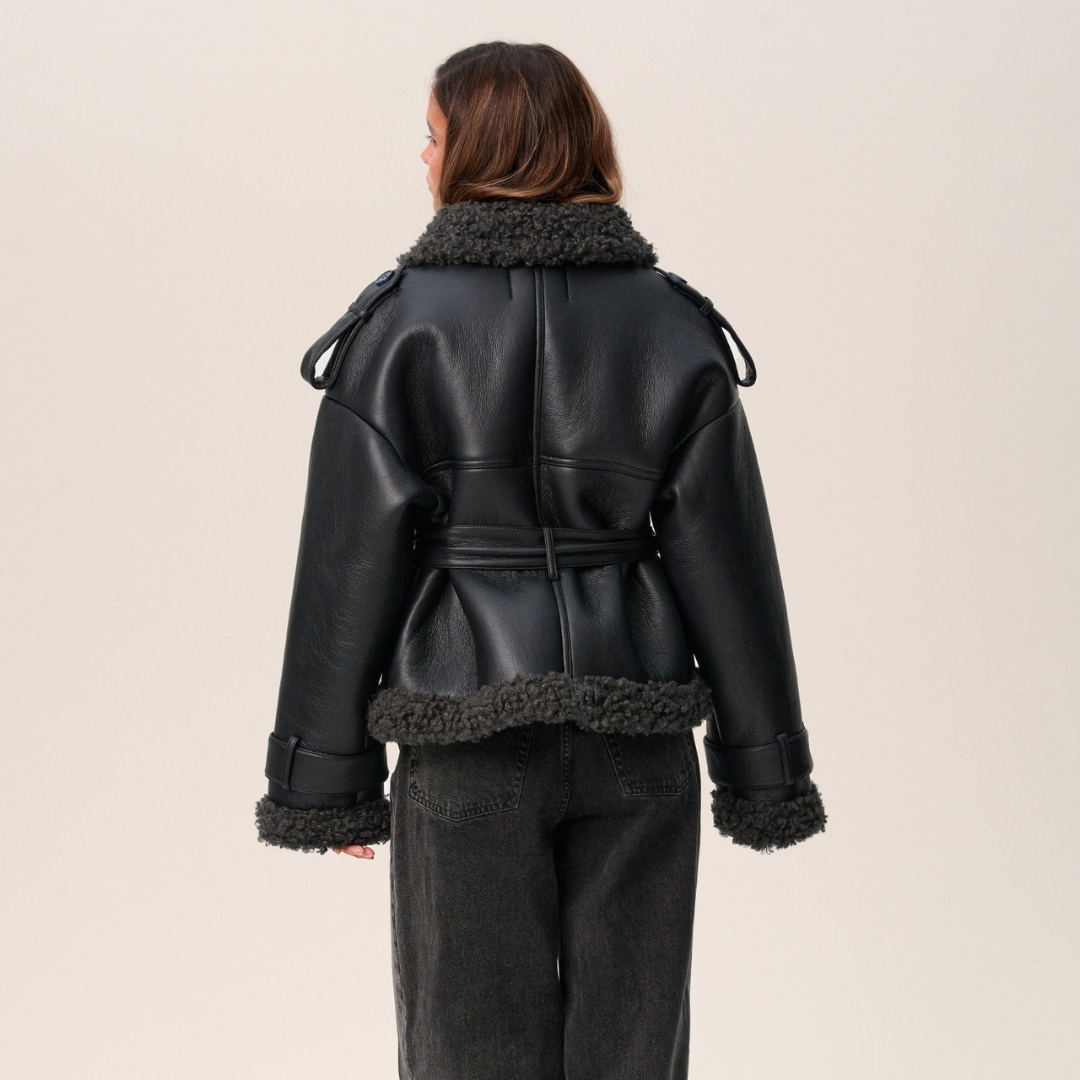 Dorelya - Manteau Shearling Ceinturé Élégance Hivernale