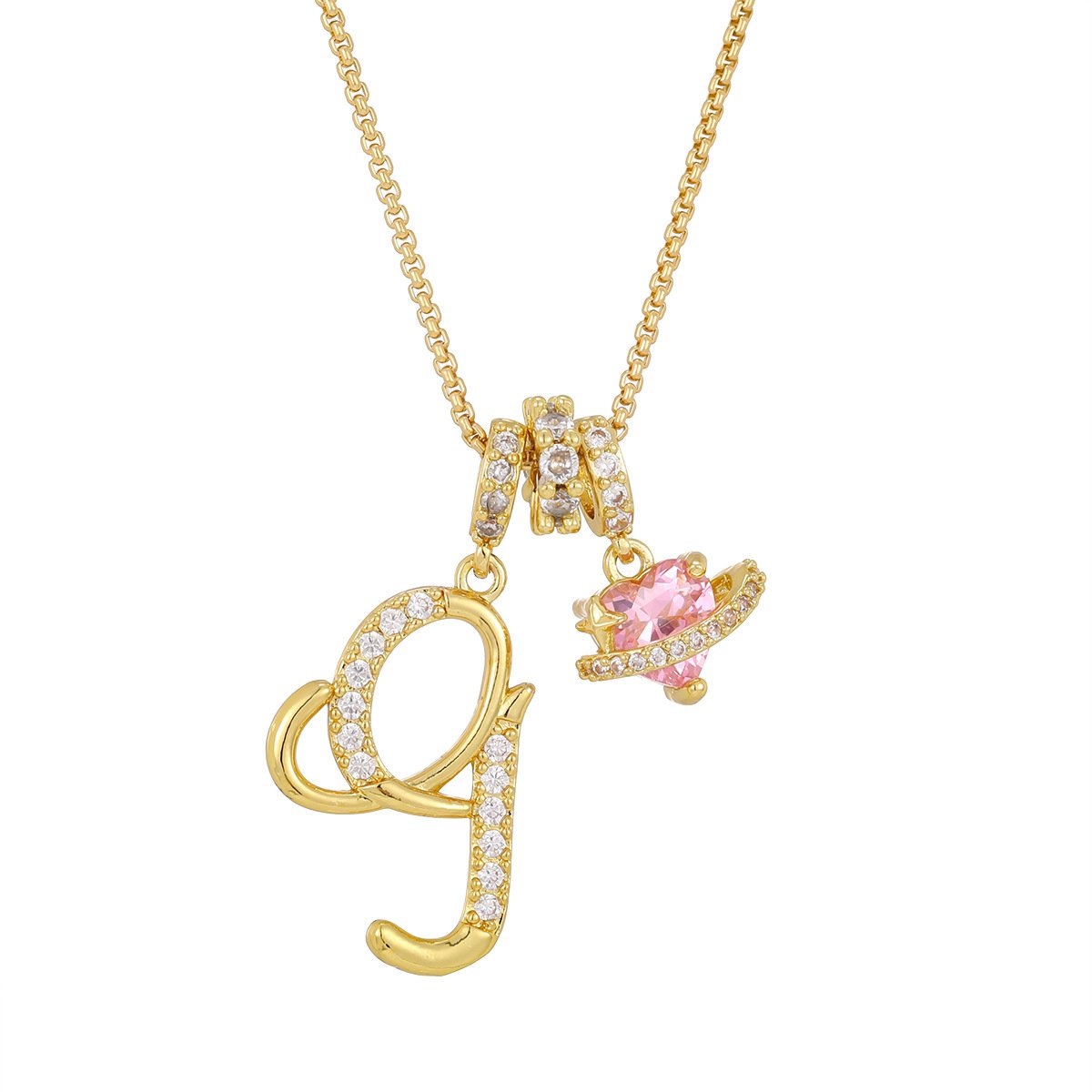 Carmelle™ - Collier Initiale Avec Cœur Rose Brillant
