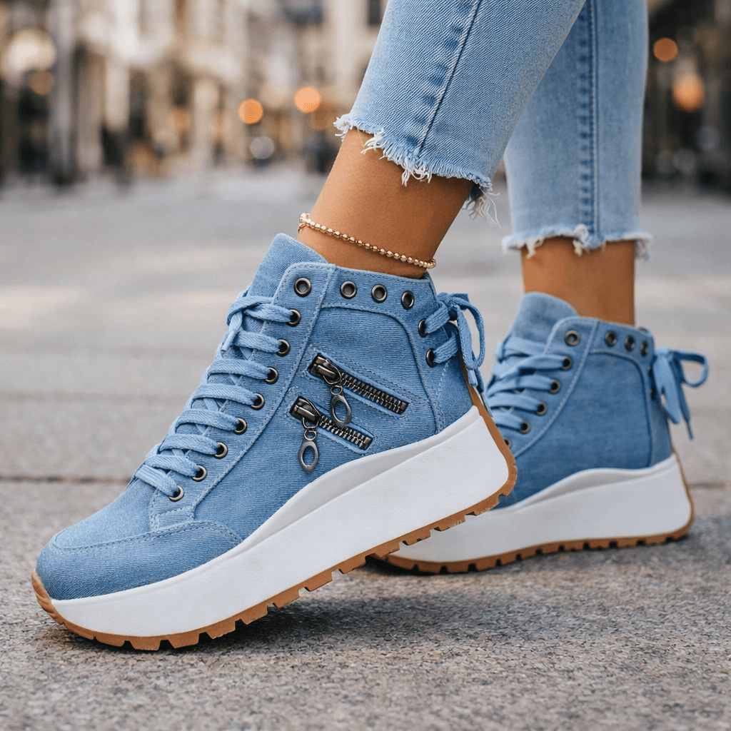 Jasmyra™ - Baskets plateforme femme denim bleu style chunky moderne