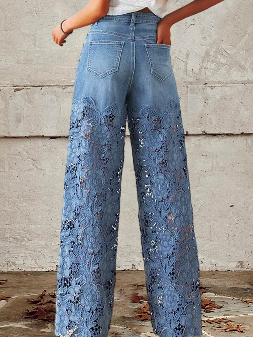 Lisandra™ - Jean taille moyenne en dentelle patchwork