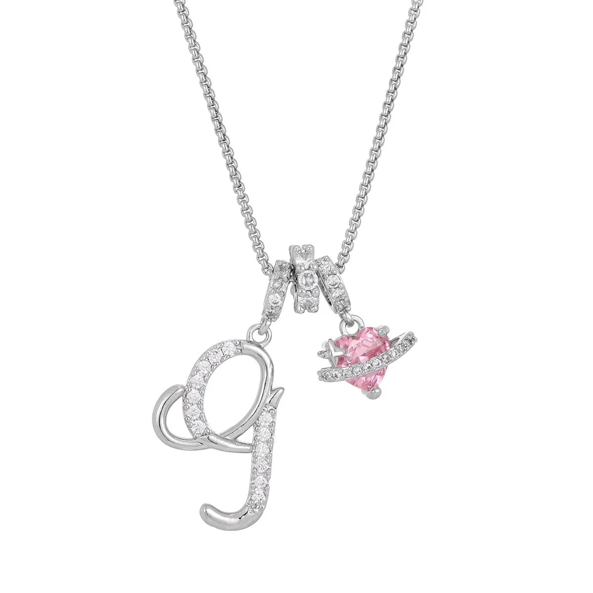 Carmelle™ - Collier Initiale Avec Cœur Rose Brillant