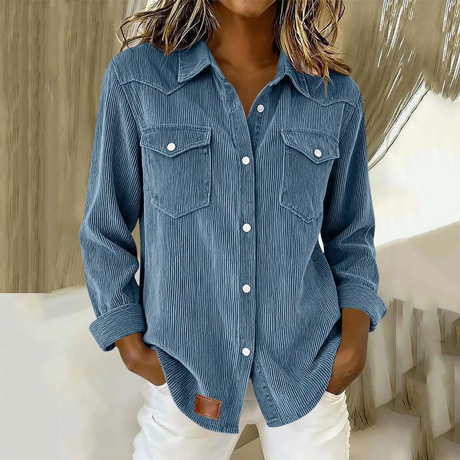 Sigrid - Chemise femme rayée boutonnée avec poches
