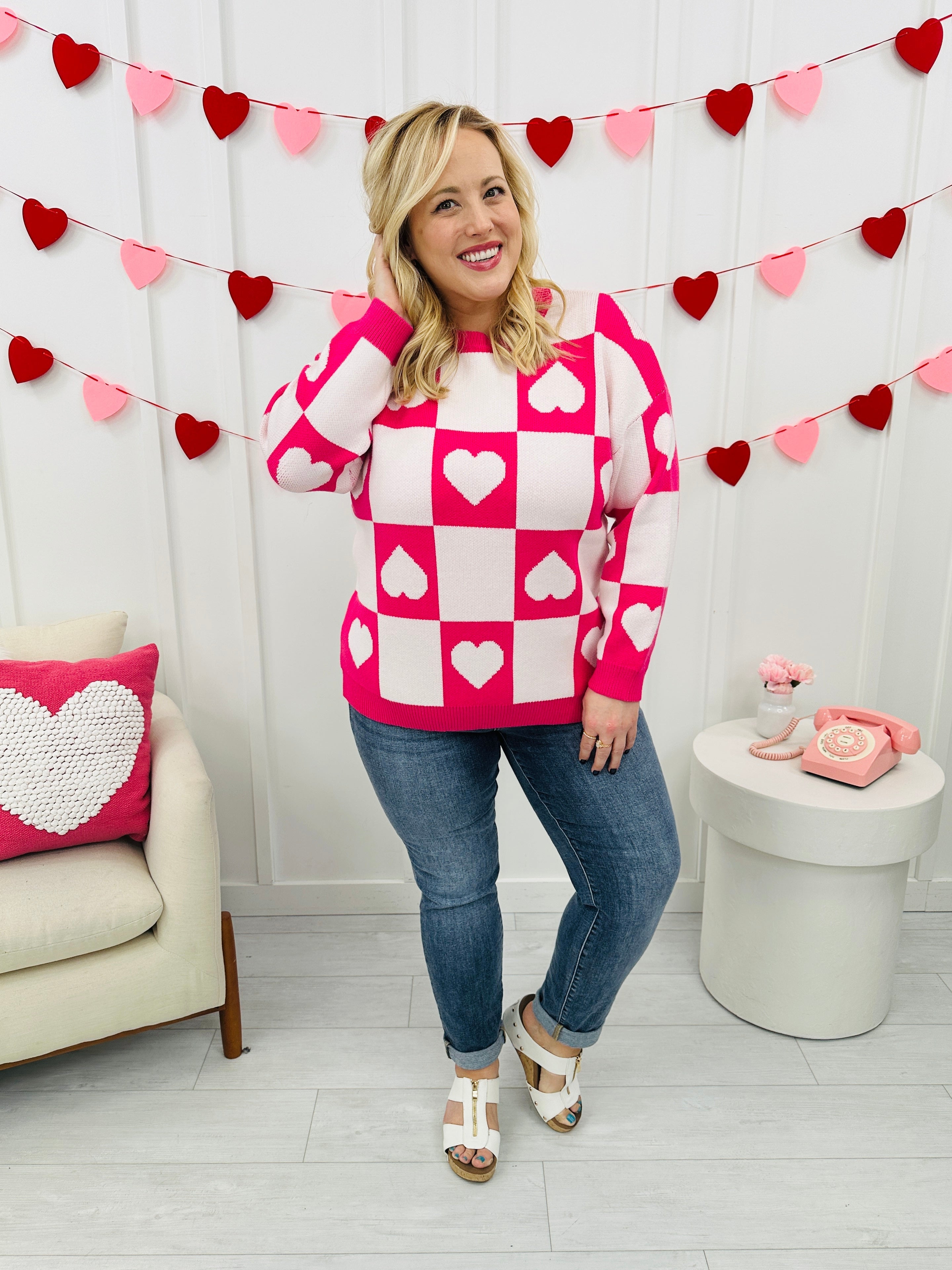 Ottilie™ - Pull Saint-Valentin à Cœurs Carreaux