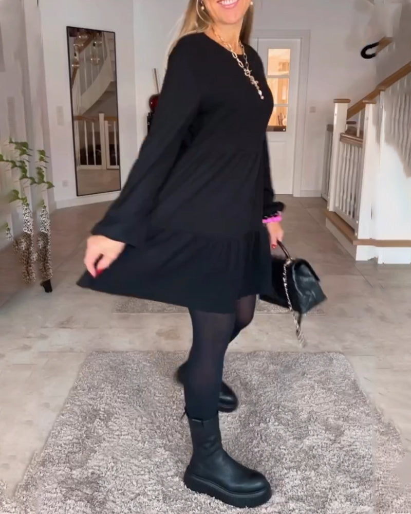 Aïda™ - Robe Rétro Simple à Manches Longues