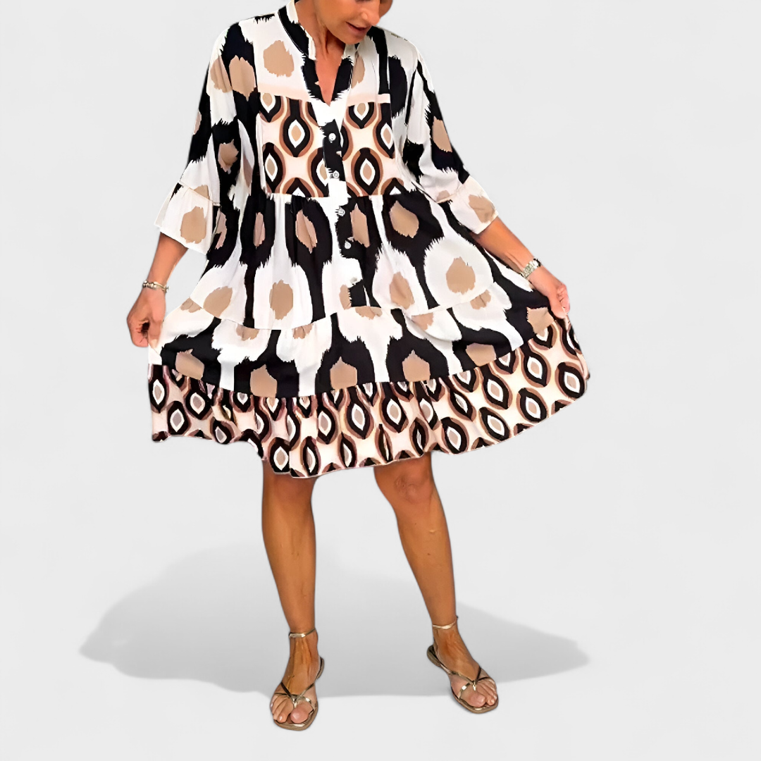 Jorvane™ - Robe femme ample imprimé géométrique col V manches
