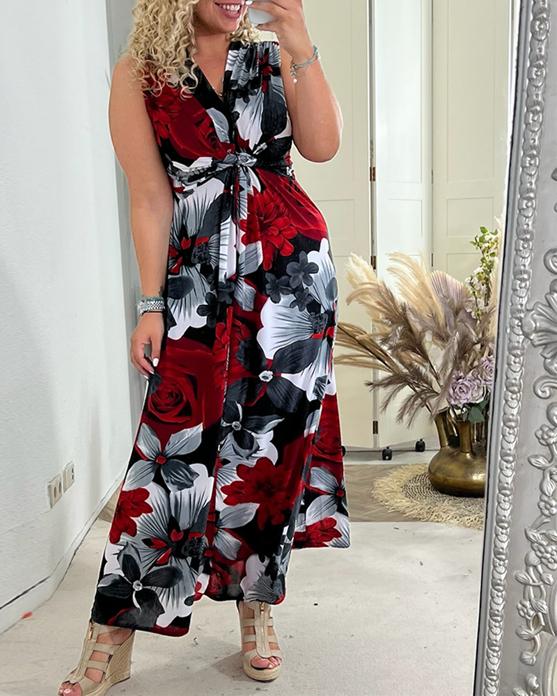 Sacha™ - Robe élégante sans manches à imprimé floral plissé