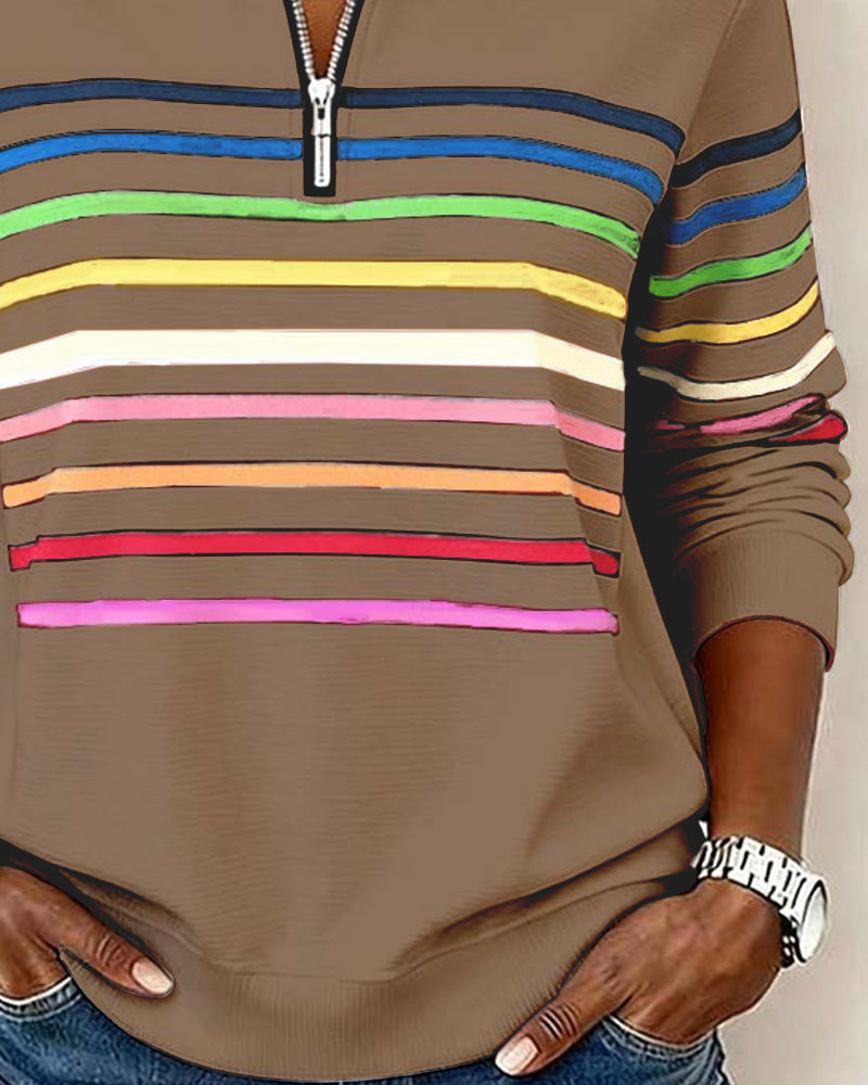 Isavelline™ - Sweat Zippé Décontracté à Rayures Colorées