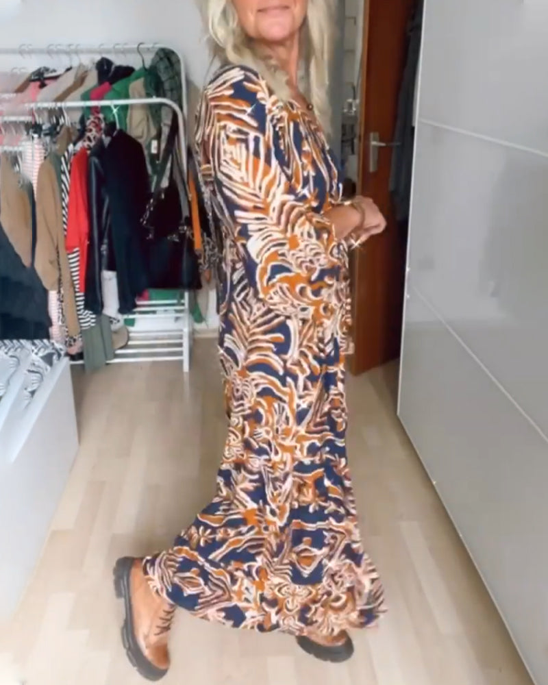 Roxane - Robe Maxi à Col V Imprimé