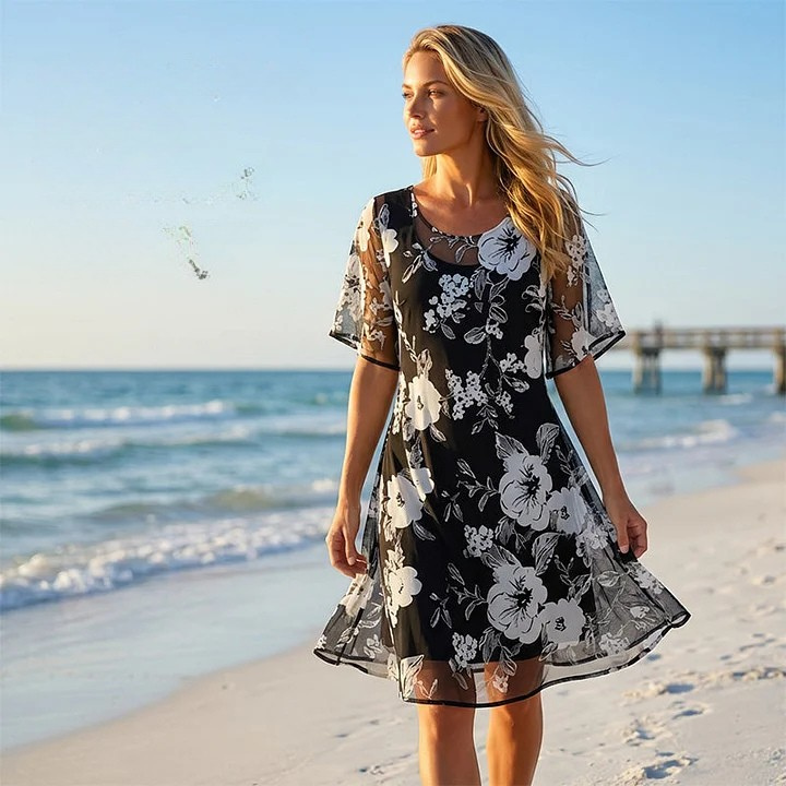 Loryxa™ - Robe femme chiffon floral élégante coupe fluide soirée
