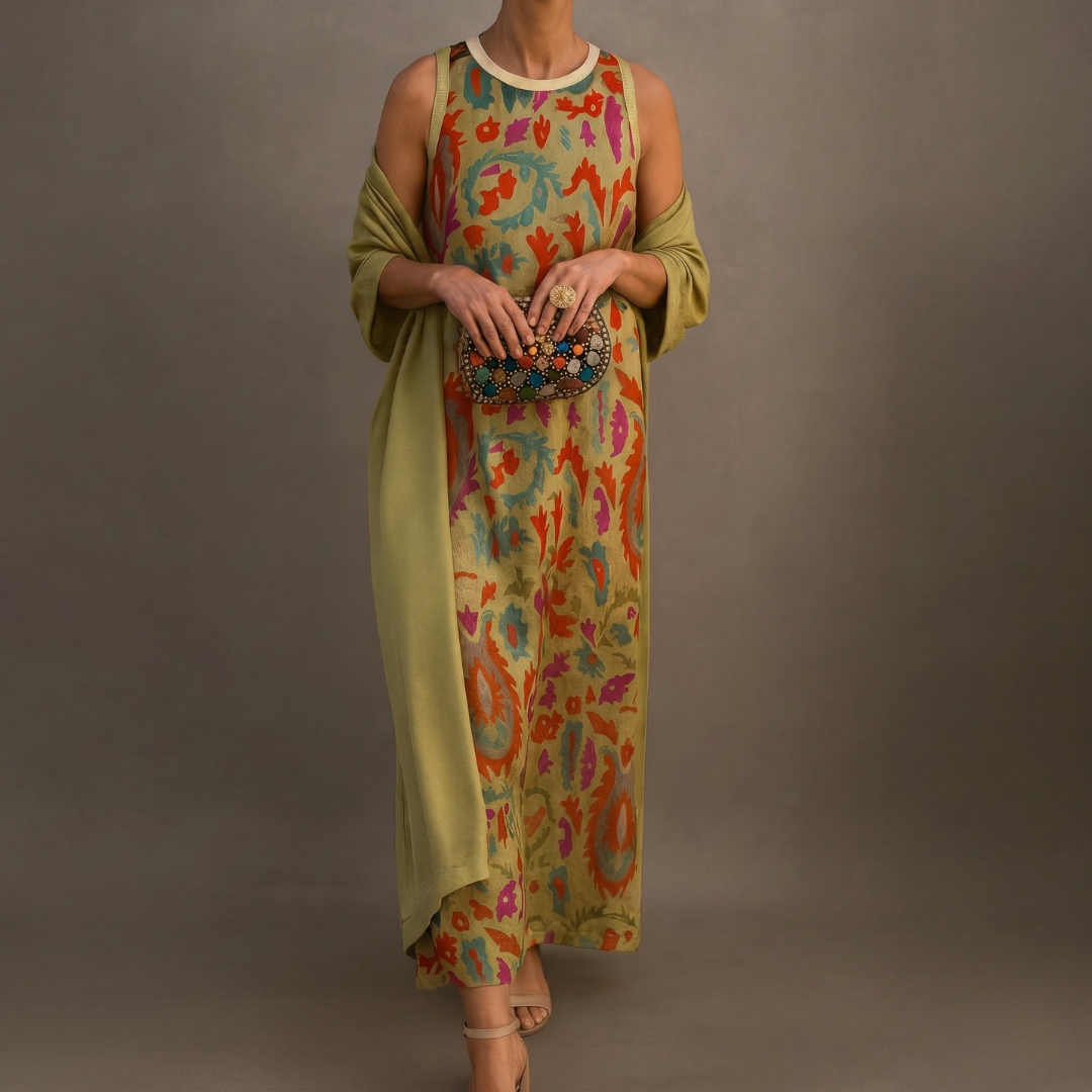 Dorynna - Ensemble Femme : Robe Longue Imprimée avec Gilet Assorti