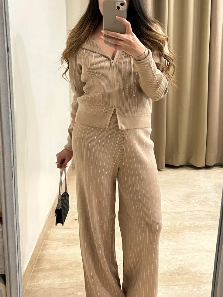 Aglaé™ - Ensemble Cardigan à Capuche en Maille en Soie Brillante