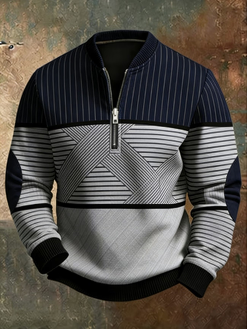 Nathan - Pull homme à col montant avec demi-zip graphique