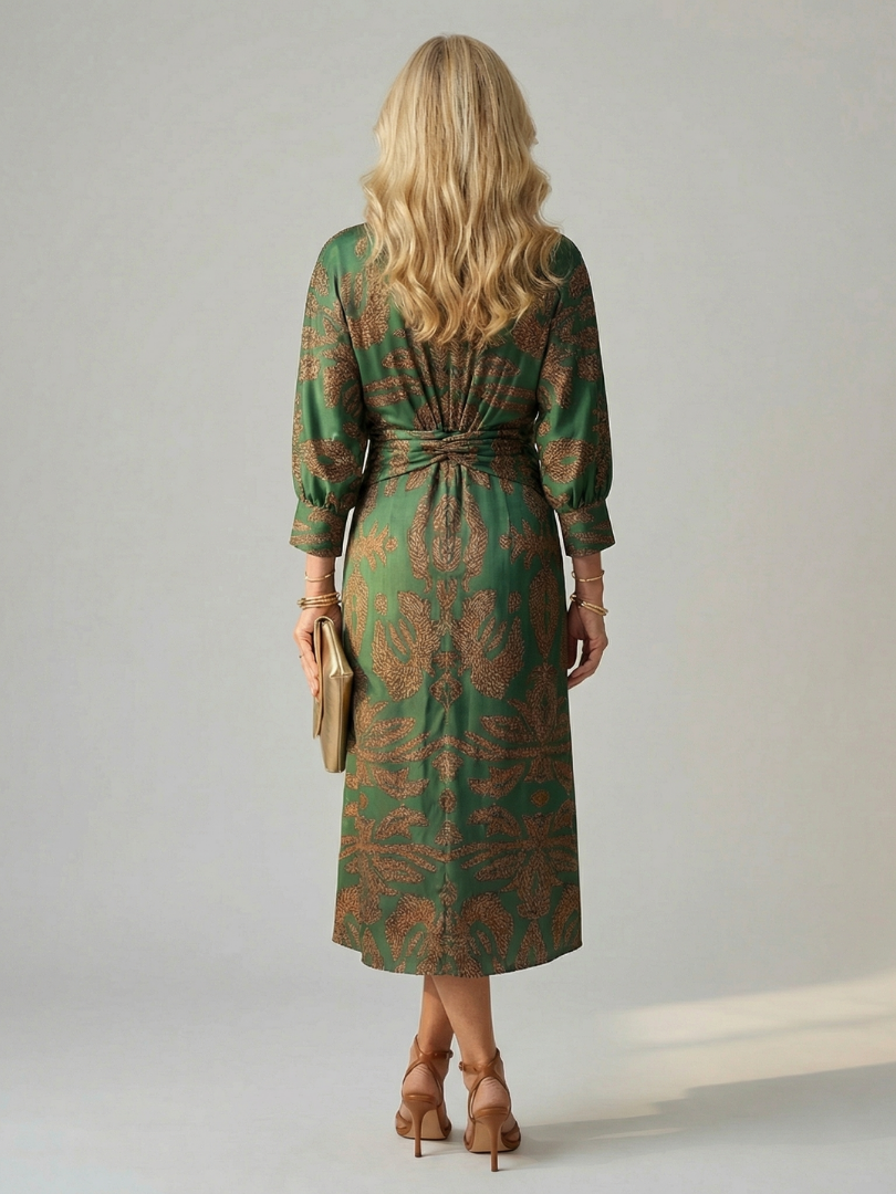 Falune™ - Robe femme midi croisée imprimée taille cintrée élégante