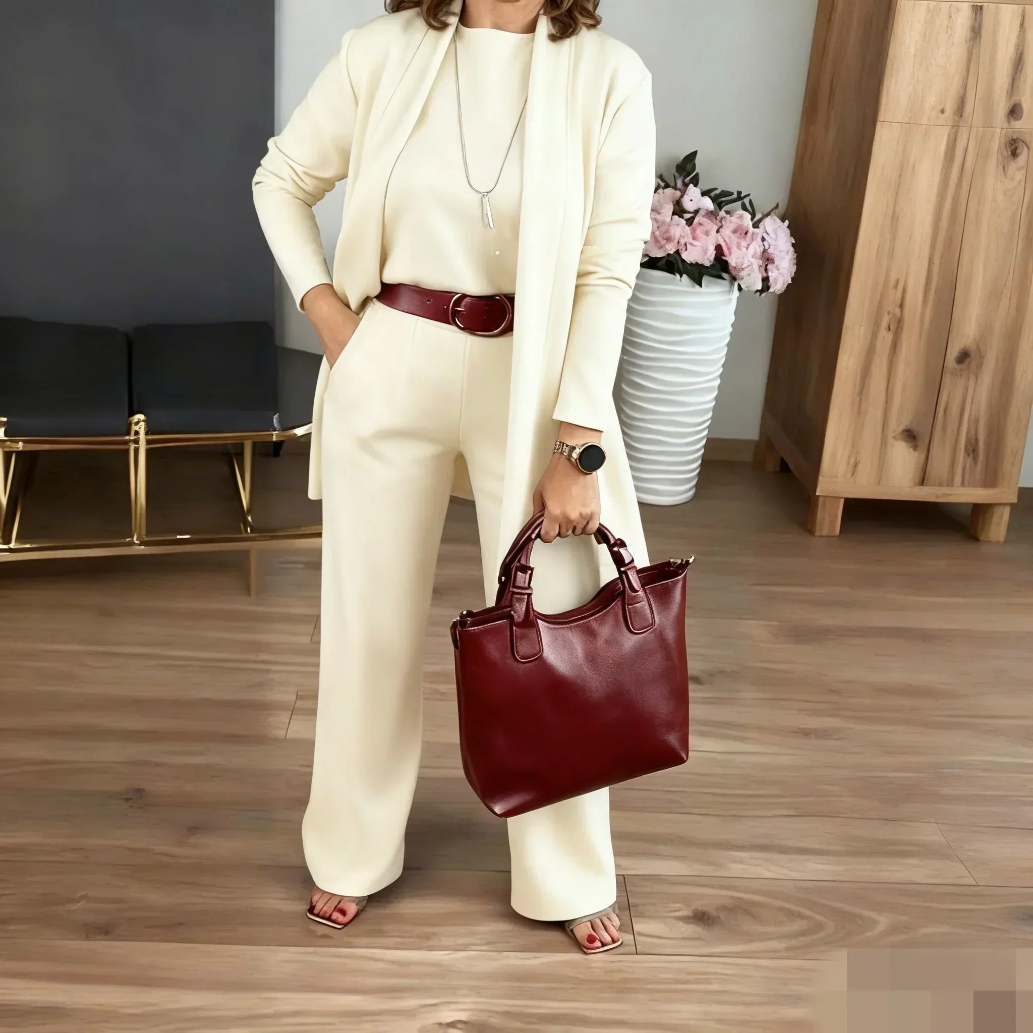 Edda - Ensemble femme trois pièces avec cardigan long élégant