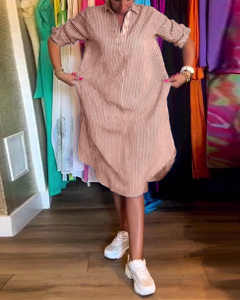 Cato™ - Robe Chemise Rayée à Col Revers