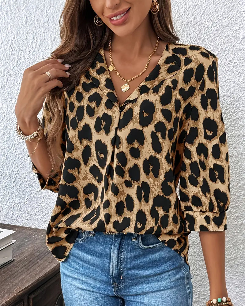Astoria™ - Blouse à Manches Mi-Longues Imprimé Léopard Large