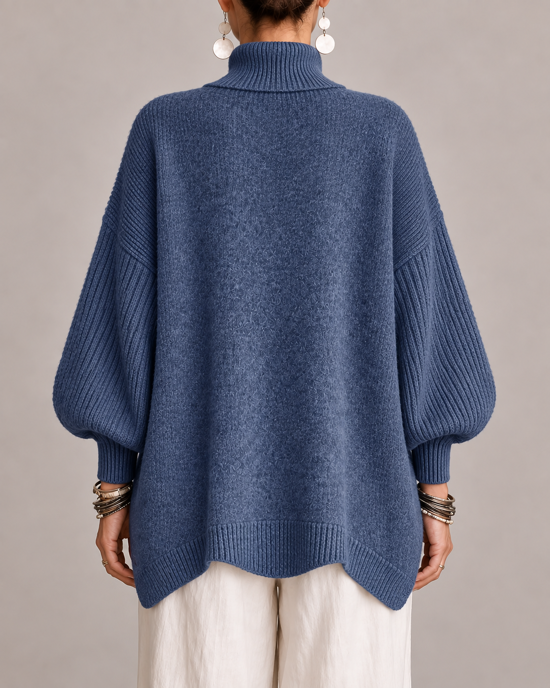 Olympe - Pull col roulé femme oversize à manches côtelées