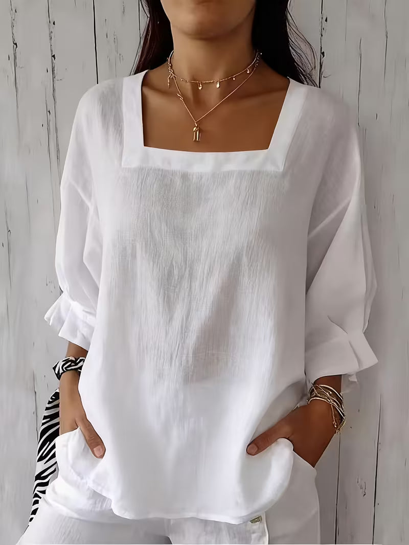 Renske - Blouse femme à col carré et manches longues