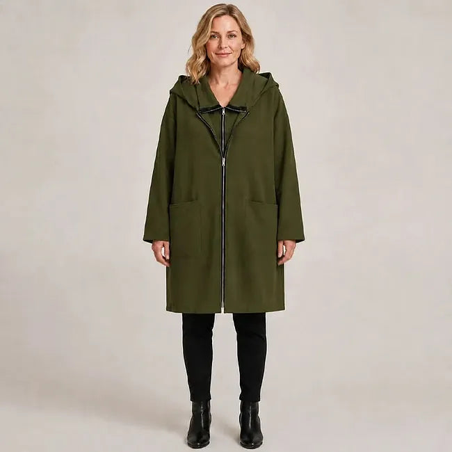 Éléane - Manteau mi-long femme à capuche et fermeture éclair