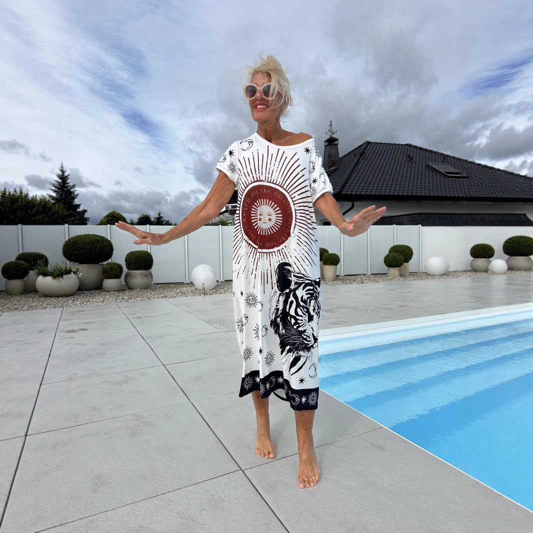 Cerelina™ - Robe d'été pour femme à manches courtes et décolleté en V, avec imprimé